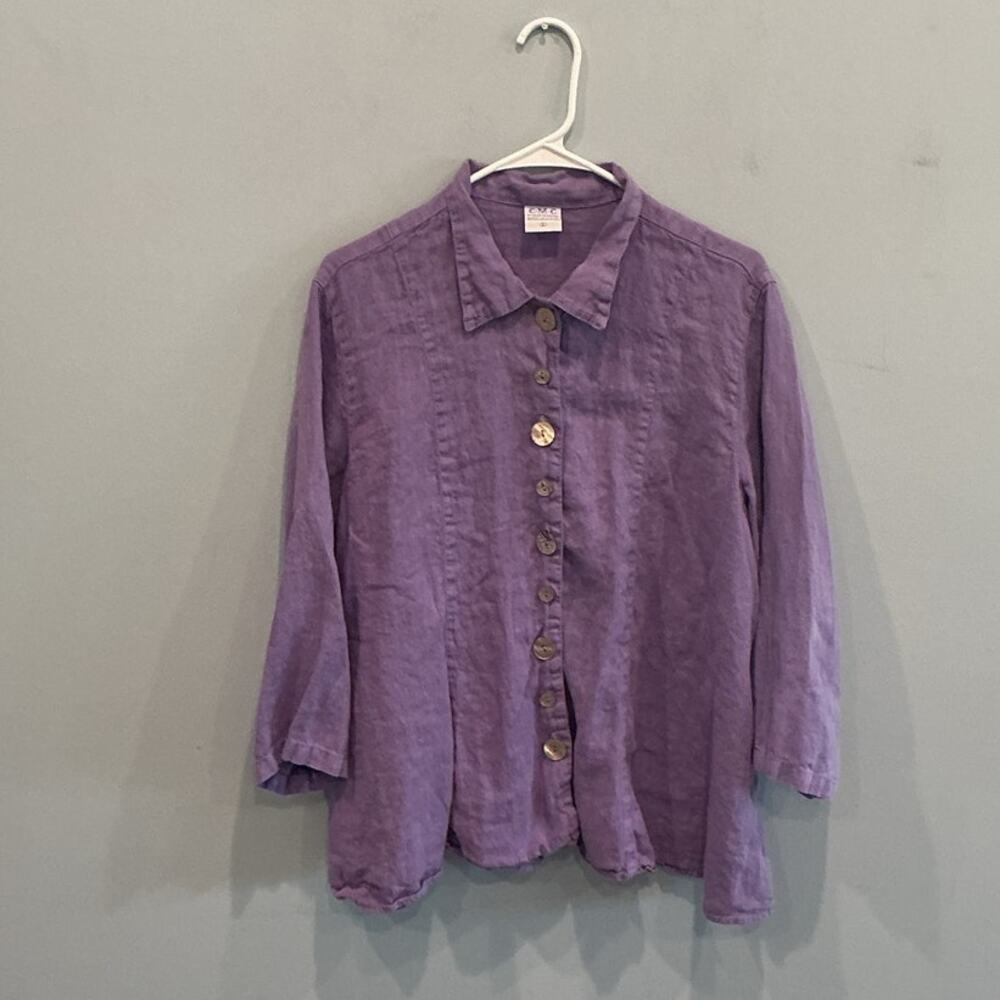 Color Me Cotton CMC Womens Linen Button Up Top Size L Beach Boho Lagenlook Artsy